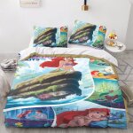 Parure de lit 3d avec housse de couette et taies d'oreiller motif la petite sir�ne, motif princesse, ...