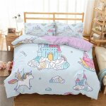 Parure de lit 3d en microfibre pour enfants, motif dessin anime, motif ch�teau et princesse rose doux, ...