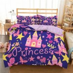 Parure de lit 3d en microfibre pour enfants, motif dessin anime, motif ch�teau et princesse rose doux, ...