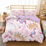 Parure de lit 3d en microfibre pour enfants, motif dessin anime, motif ch�teau et princesse rose doux, ...