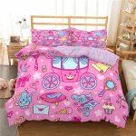 Parure de lit 3d en microfibre pour enfants, motif dessin anime, motif ch�teau et princesse rose doux, ...