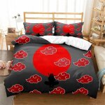 Parure de lit 3d motif dessin anime red cloud, housse de couette, linge de lit pour enfants, akatsuki, ...