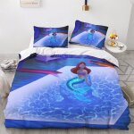 Parure de lit 3d motif princesse la petite sir�ne, housse de couette et 2 taies d'oreiller, taille king ...