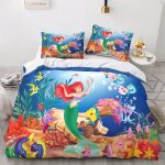 Parure de lit 3d motif princesse la petite sir�ne, housse de couette et 2 taies d'oreiller, taille king ...