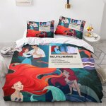 Parure de lit 3d la petite sir�ne, parure de lit double avec taies d'oreiller, motif dessin anime, princesse, ...
