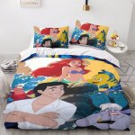 Parure de lit 3d la petite sir�ne, parure de lit double avec taies d'oreiller, motif dessin anime, princesse, ...