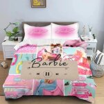 Parure de lit barbie rose douce pour enfants, housse de couette princesse barbie, housse de couette dessin ...