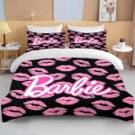 Parure de lit barbie rose imprimee, housse de couette douce pour filles, housse de couette moderne, motif ...
