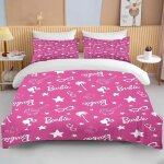 Parure de lit barbie rose imprimee, housse de couette douce pour filles, housse de couette moderne, motif ...