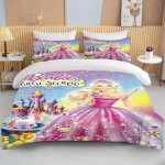 Parure de lit barbie rose imprimee, housse de couette douce pour filles, housse de couette moderne, motif ...