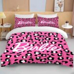 Parure de lit barbie rose imprimee, housse de couette douce pour filles, housse de couette moderne, motif ...