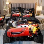 Parure de lit cars lightning mcqueen, housse de couette et taies d'oreiller imprimees en 3d pour adolescents ...