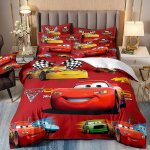 Parure de lit cars lightning mcqueen, housse de couette et taies d'oreiller imprimees en 3d pour adolescents ...