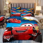 Parure de lit cars lightning mcqueen, housse de couette et taies d'oreiller imprimees en 3d pour adolescents ...