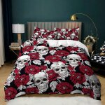 Parure de lit en coton motif fant�me, halloween, squelette, housse de couette 135 x 200 cm et 2 taies ...