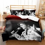 Parure de lit en coton ste - x, motif elvis l�gendaire, housse de couette 135 x 200 cm et 2 taies d'oreiller ...