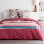 Parure de lit coton today 1 personne housse de couette 140x200 + taie 63x63 motif floral rouge bordeaux ...