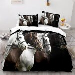 Parure de lit enfant personnes housse de couette cheval xcm avec taies d'oreiller xcm microfibre blanc ...