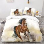 Parure de lit enfant personnes housse de couette cheval xcm avec taies d'oreiller xcm microfibre blanc ...