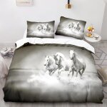 Parure de lit enfant personnes housse de couette cheval xcm avec taies d'oreiller xcm microfibre blanc ...