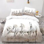 Parure de lit enfant personnes housse de couette cheval xcm avec taies d'oreiller xcm microfibre blanc ...