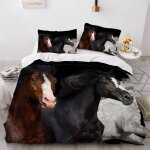 Parure de lit pour enfant x cm cheval housse de couette animaux parure de lit en microfibre ensemble ...