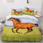 Parure de lit pour enfant x cm cheval housse de couette animaux parure de lit en microfibre ensemble ...