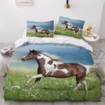 Parure de lit pour enfant x cm cheval housse de couette animaux parure de lit en microfibre ensemble ...