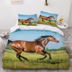 Parure de lit pour enfant x cm cheval housse de couette animaux parure de lit en microfibre ensemble ...