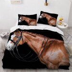 Parure de lit pour enfant x cm cheval housse de couette animaux parure de lit en microfibre ensemble ...