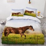 Parure de lit pour enfant x cm cheval housse de couette animaux parure de lit en microfibre ensemble ...
