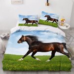 Parure de lit pour enfant x cm cheval housse de couette animaux parure de lit en microfibre ensemble ...