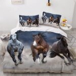 Parure de lit pour enfant x cm cheval housse de couette animaux parure de lit en microfibre ensemble ...
