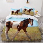 Parure de lit pour enfant x cm cheval housse de couette animaux parure de lit en microfibre ensemble ...