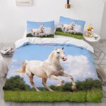 Parure de lit pour enfant x cm cheval housse de couette animaux parure de lit en microfibre ensemble ...