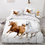 Parure de lit pour enfant x cm cheval housse de couette animaux parure de lit en microfibre ensemble ...