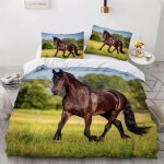 Parure de lit pour enfant x cm cheval housse de couette animaux parure de lit en microfibre ensemble ...