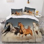Parure de lit pour enfant x cm cheval housse de couette animaux parure de lit en microfibre ensemble ...