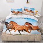 Parure de lit pour enfant x cm cheval housse de couette animaux parure de lit en microfibre ensemble ...