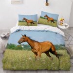 Parure de lit pour enfant x cm cheval housse de couette animaux parure de lit en microfibre ensemble ...