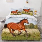 Parure de lit pour enfant x cm cheval housse de couette animaux parure de lit en microfibre ensemble ...