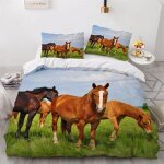 Parure de lit pour enfant x cm cheval housse de couette animaux parure de lit en microfibre ensemble ...