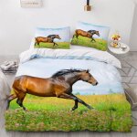 Parure de lit pour enfant x cm cheval housse de couette animaux parure de lit en microfibre ensemble ...