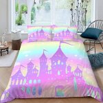 Parure de lit pour enfant x cm dessin anim� fille housse de couette arc - en - ciel chateau parure de ...