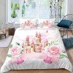 Parure de lit pour enfant x cm dessin anim� fille housse de couette rose chateau parure de lit en microfibre ...