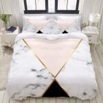 Parure de lit, fond g��om��trique en marbre avec des triangles or et noirs, housse de couette x + taies ...