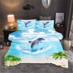 Parures de lit galaxie d plan��te ��t�� oc��an plage dauphin ondulation vert for��t impression num��rique ...