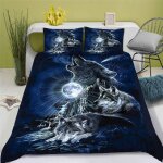 Parure de lit galaxy wolf - collection wild wolf - % microfibre ( x cm) - noir et bleu - ��toiles au ...