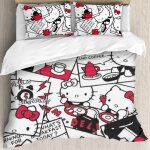 Parure de lit hello cat kitty pour gar�ons et filles, housse de couette et taies d'oreiller - 3 pieces ...
