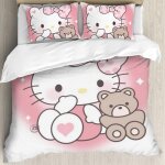 Parure de lit hello cat kitty avec housse de couette et imprim� 3d pour lit double, motif dessin anime, ...